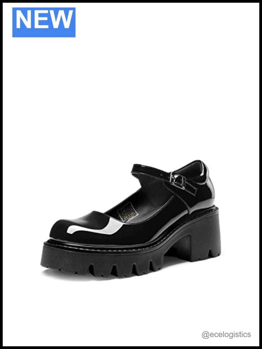 Chunky Platform Mary Jane Pumps with Ankle Strap - Faux Leather